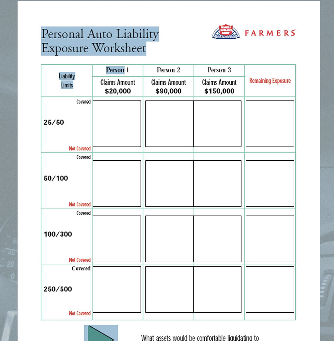 Auto Liability Worksheet