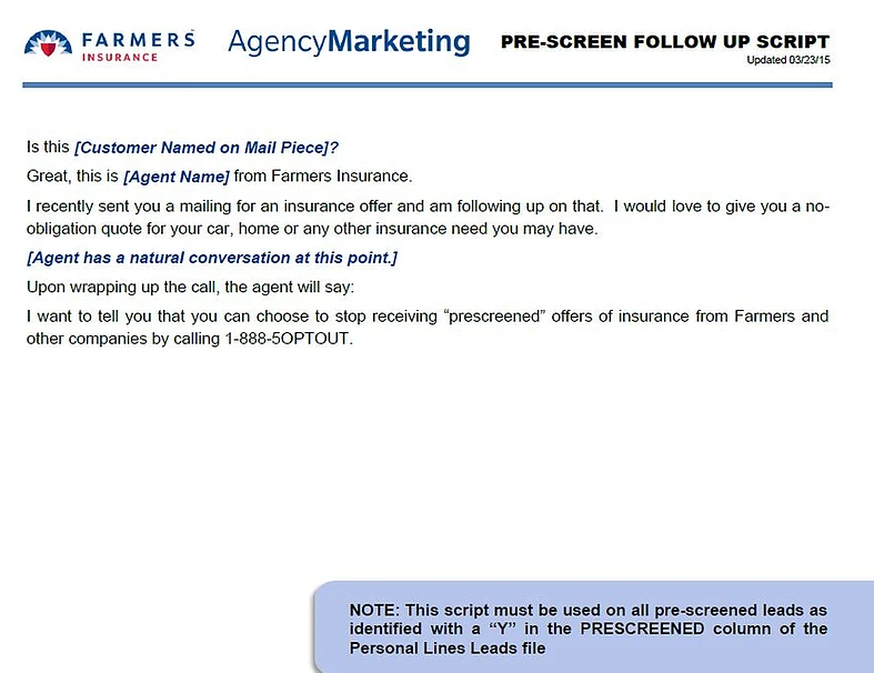 Direct Mailers PreScreen Script