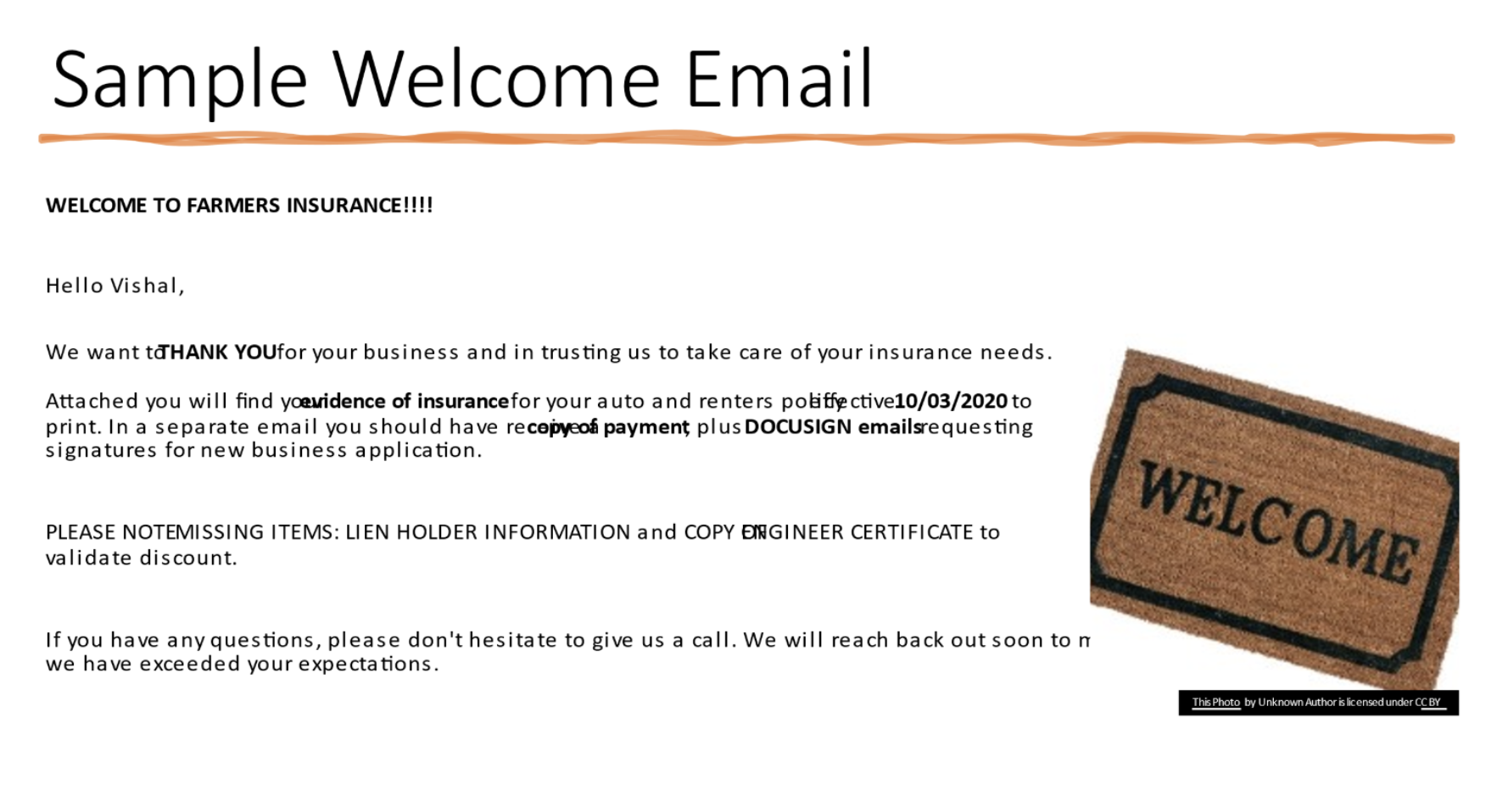 Sample Welcome Email