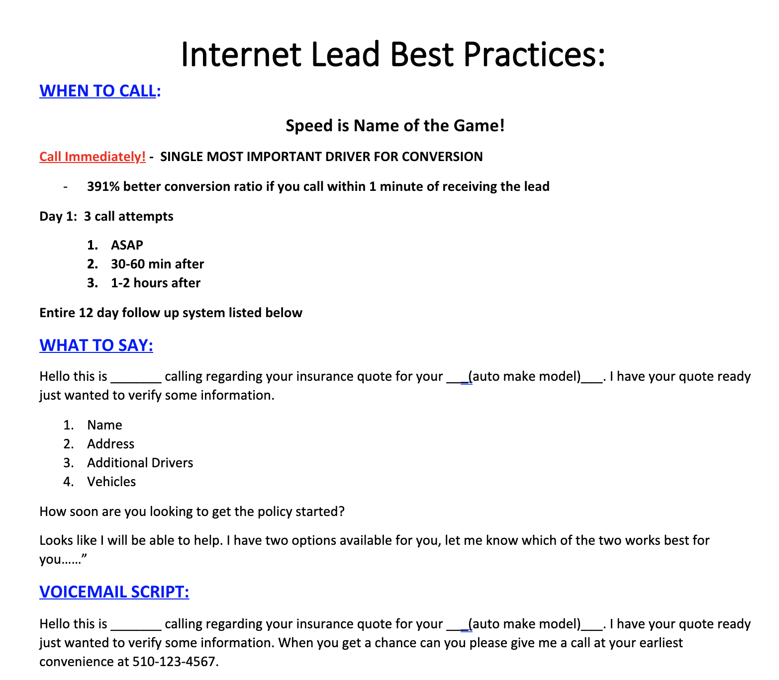 Internet Lead Best Practices